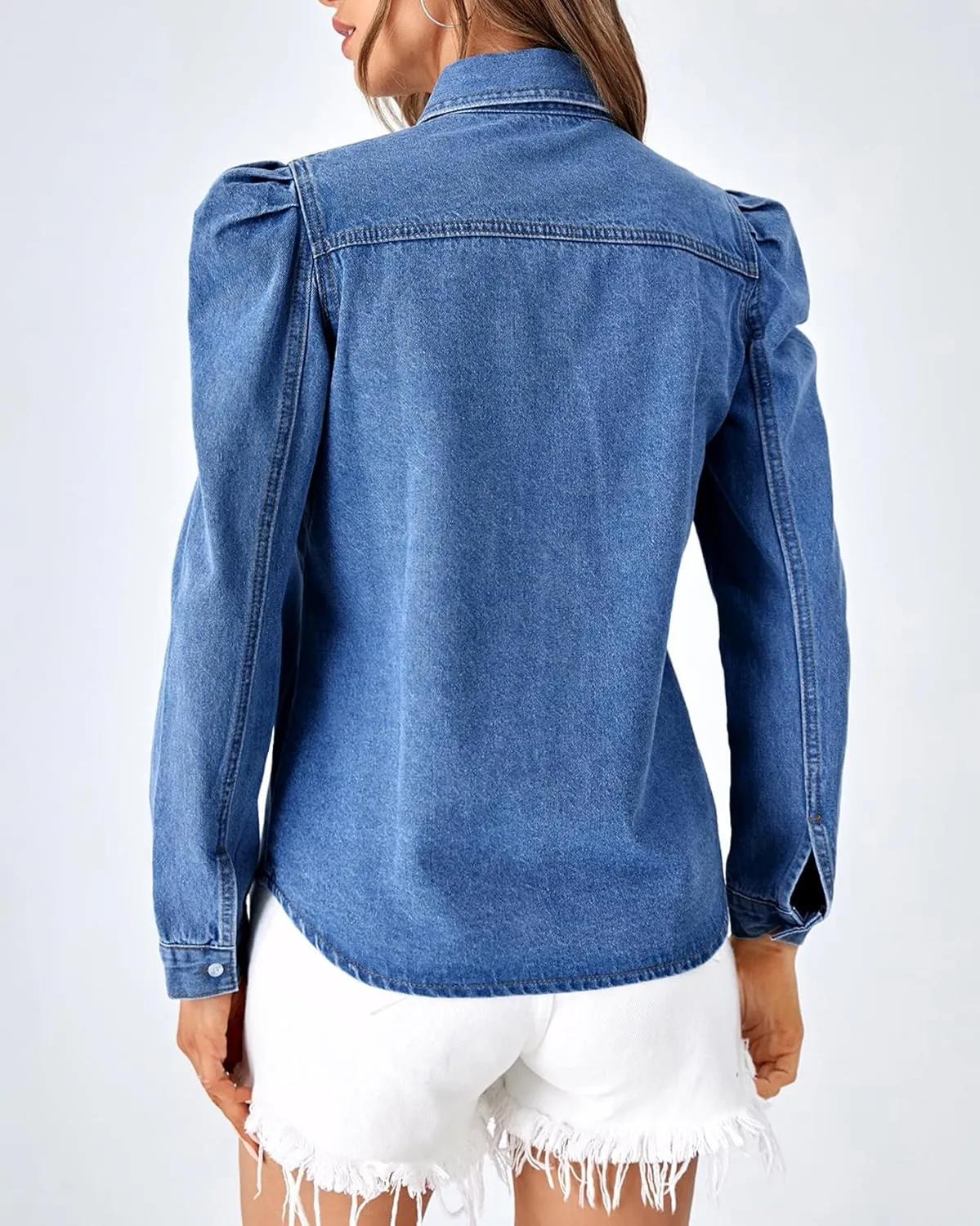 Kedera Women Denim Shirt Summer Casual Button Down Jean Shirts Work Blouses Tops