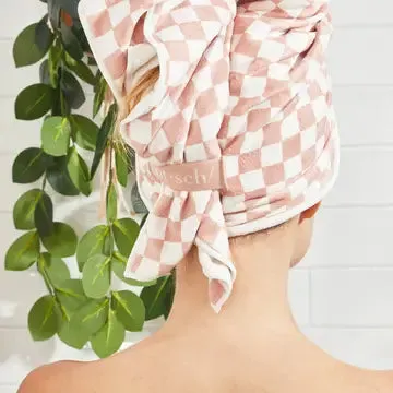 Kitsch -Extra Large Quick-Dry Hair Towel Wrap- Terracotta Checker