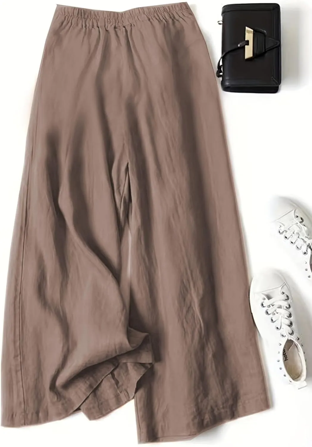 Kubbon Women's Cotton Linen High Waisted Palazzo Pants Wide Leg Lounge Pants Flowy Summer Drawstring Slimming Trousers
