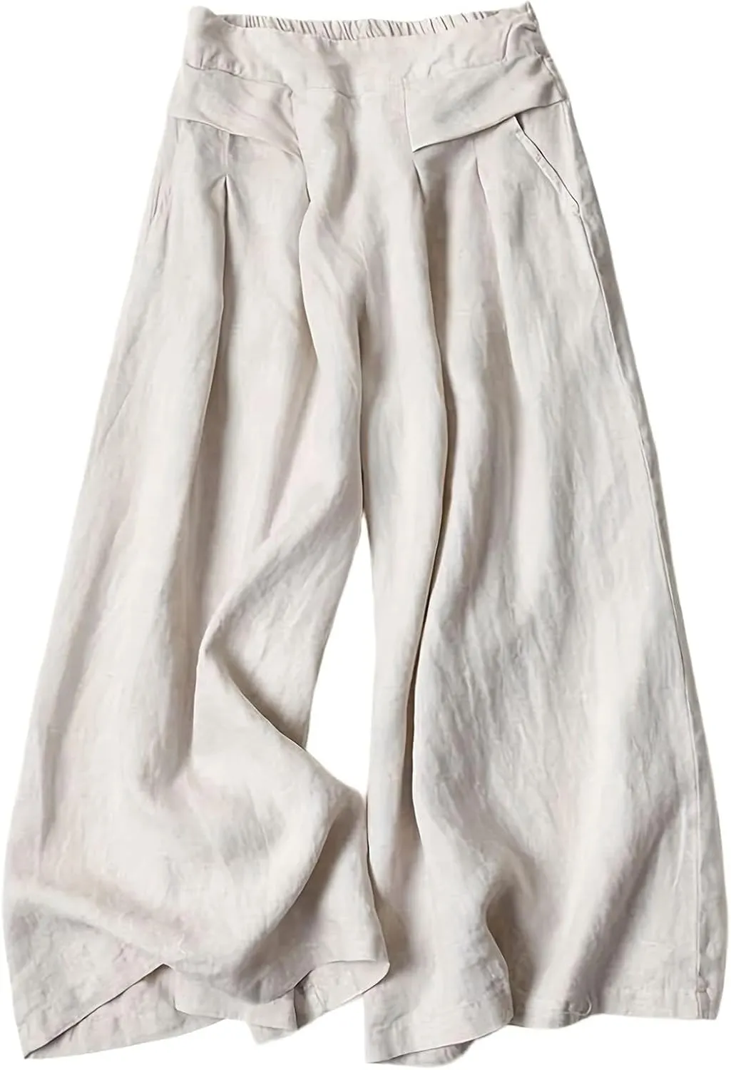 Kubbon Women's Cotton Linen High Waisted Palazzo Pants Wide Leg Lounge Pants Flowy Summer Drawstring Slimming Trousers