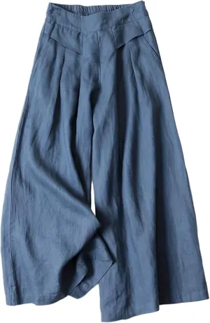 Kubbon Women's Cotton Linen High Waisted Palazzo Pants Wide Leg Lounge Pants Flowy Summer Drawstring Slimming Trousers