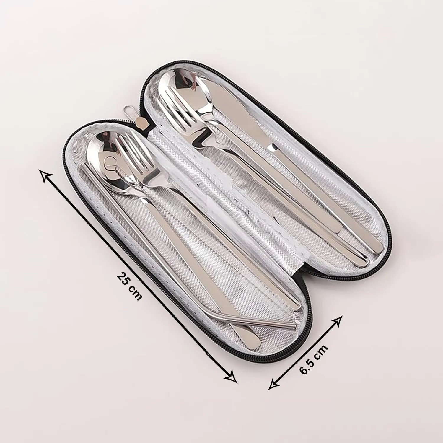 Kuber Industries 14 Pcs Utensil Set | Pack of 2 | Travel Camping Cutlery Set | Stainless Steel Flatware Set with Bag | Travel Organizer Utensil Set | Durable and Practical | Gray Cover