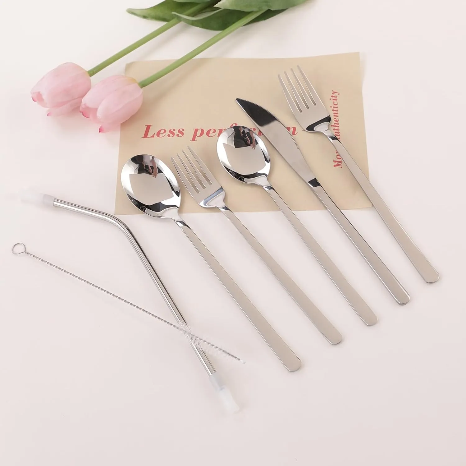 Kuber Industries 14 Pcs Utensil Set | Pack of 2 | Travel Camping Cutlery Set | Stainless Steel Flatware Set with Bag | Travel Organizer Utensil Set | Durable and Practical | Gray Cover