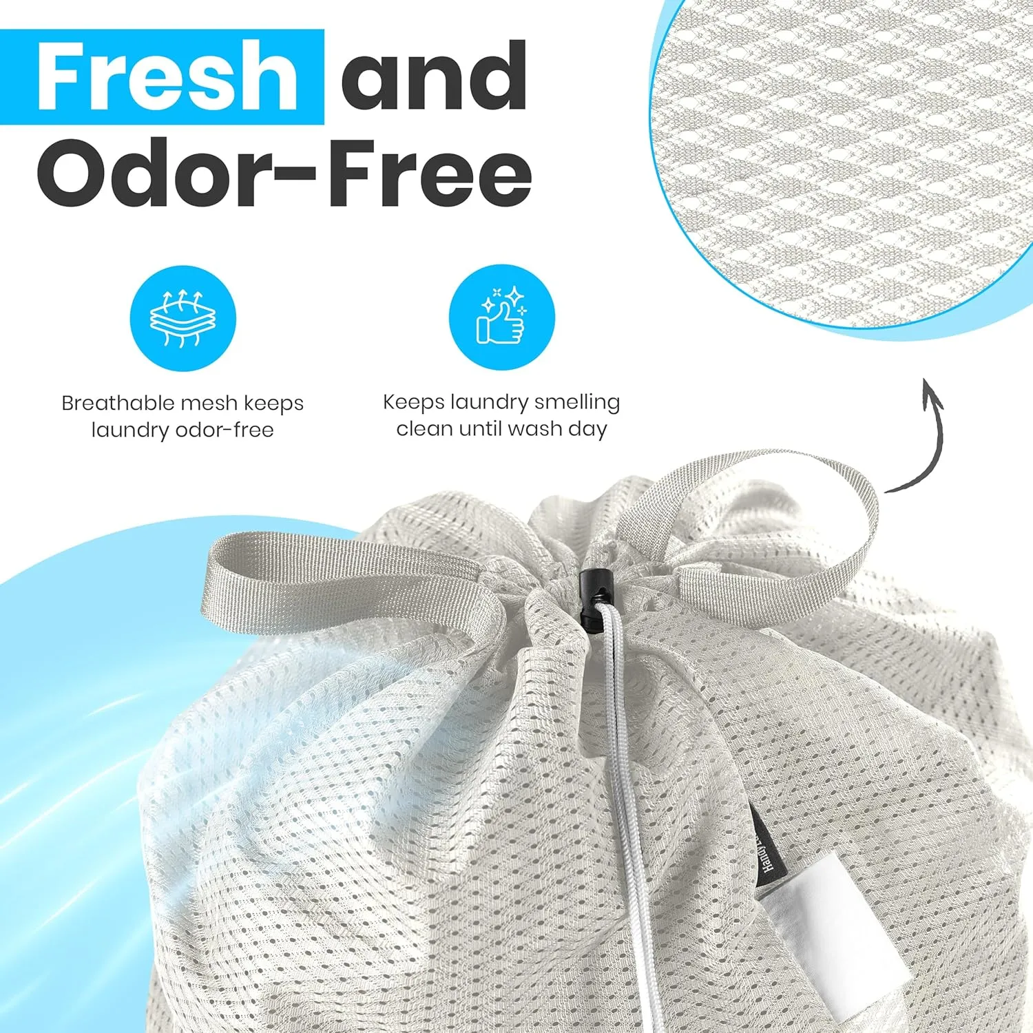 Large Mesh Laundry Bag - Carry Handles, Secure Drawstring Closure, Machine Washable, Spacious Storage, Durable Soft Mesh Net Material, College Dorm, Camp, Laundromat. (Grey)