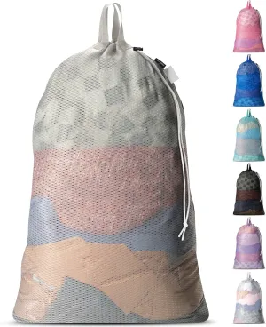 Large Mesh Laundry Bag - Carry Handles, Secure Drawstring Closure, Machine Washable, Spacious Storage, Durable Soft Mesh Net Material, College Dorm, Camp, Laundromat. (Grey)