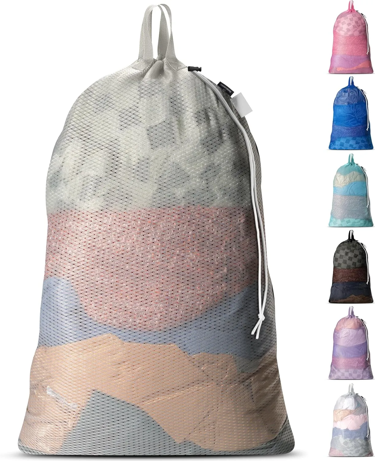 Large Mesh Laundry Bag - Carry Handles, Secure Drawstring Closure, Machine Washable, Spacious Storage, Durable Soft Mesh Net Material, College Dorm, Camp, Laundromat. (Grey)