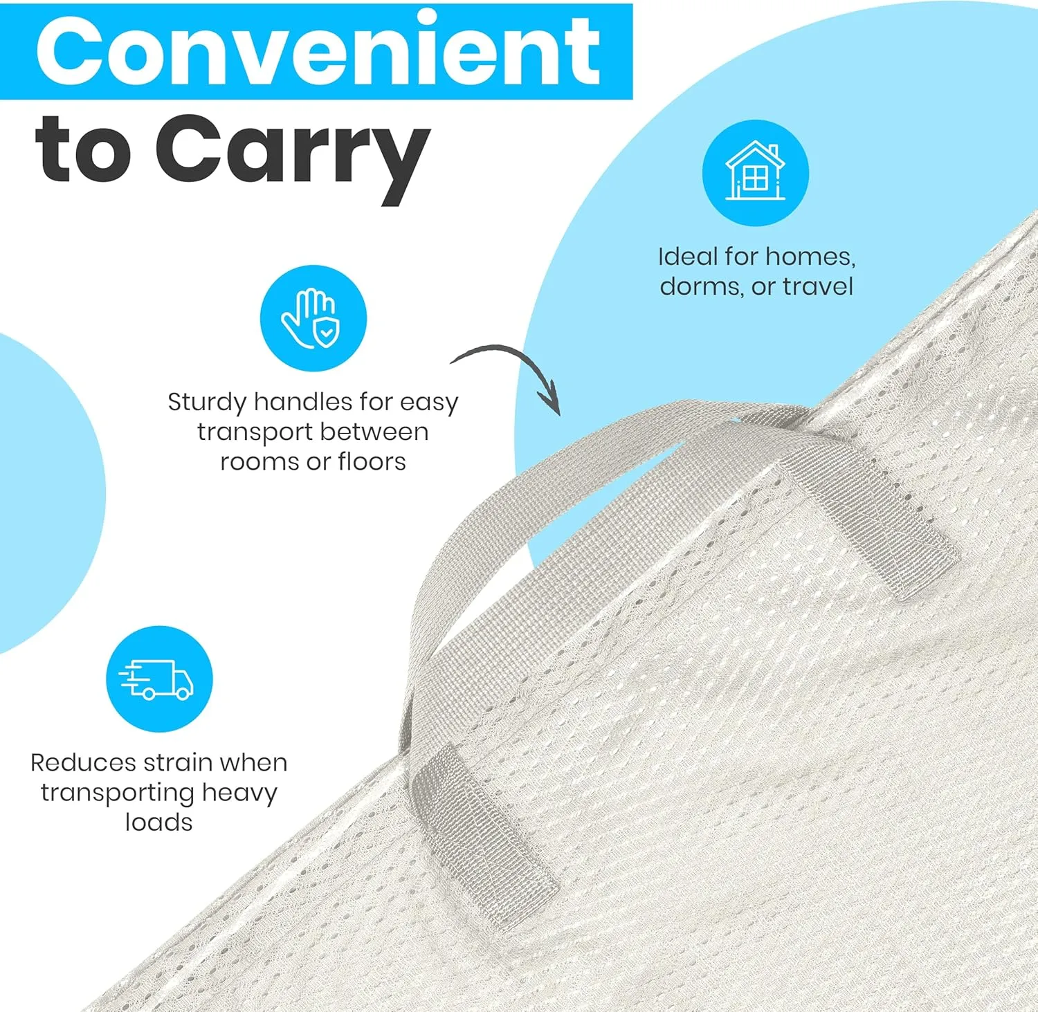 Large Mesh Laundry Bag - Carry Handles, Secure Drawstring Closure, Machine Washable, Spacious Storage, Durable Soft Mesh Net Material, College Dorm, Camp, Laundromat. (Grey)