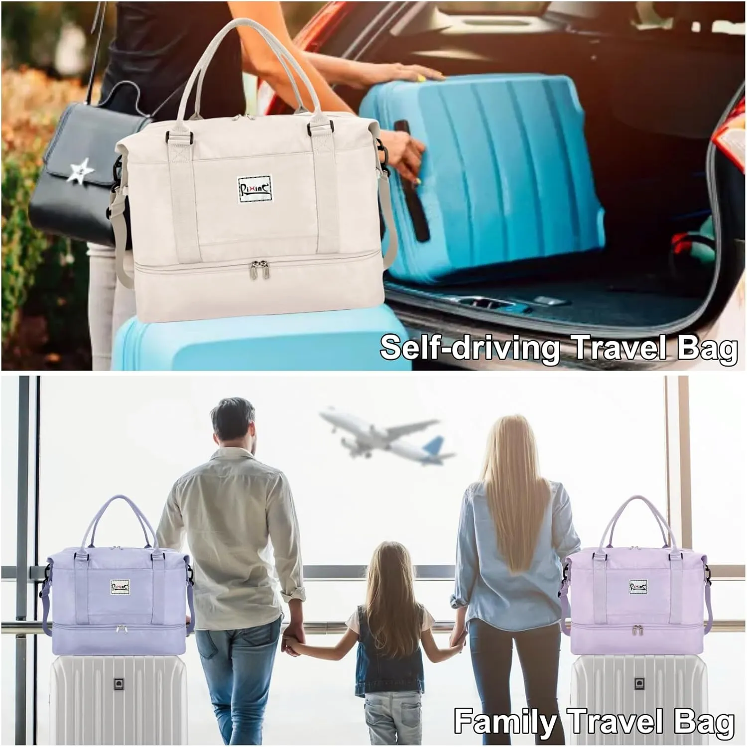 Large Travel Duffle Bag Weekender Bags for Women with Shoes Compartment, Travel Duffel Tote Carry on Overnight Bag for Travel Business Trips, Sport Yoga Gym Bag with Wet Pocket (Beige)