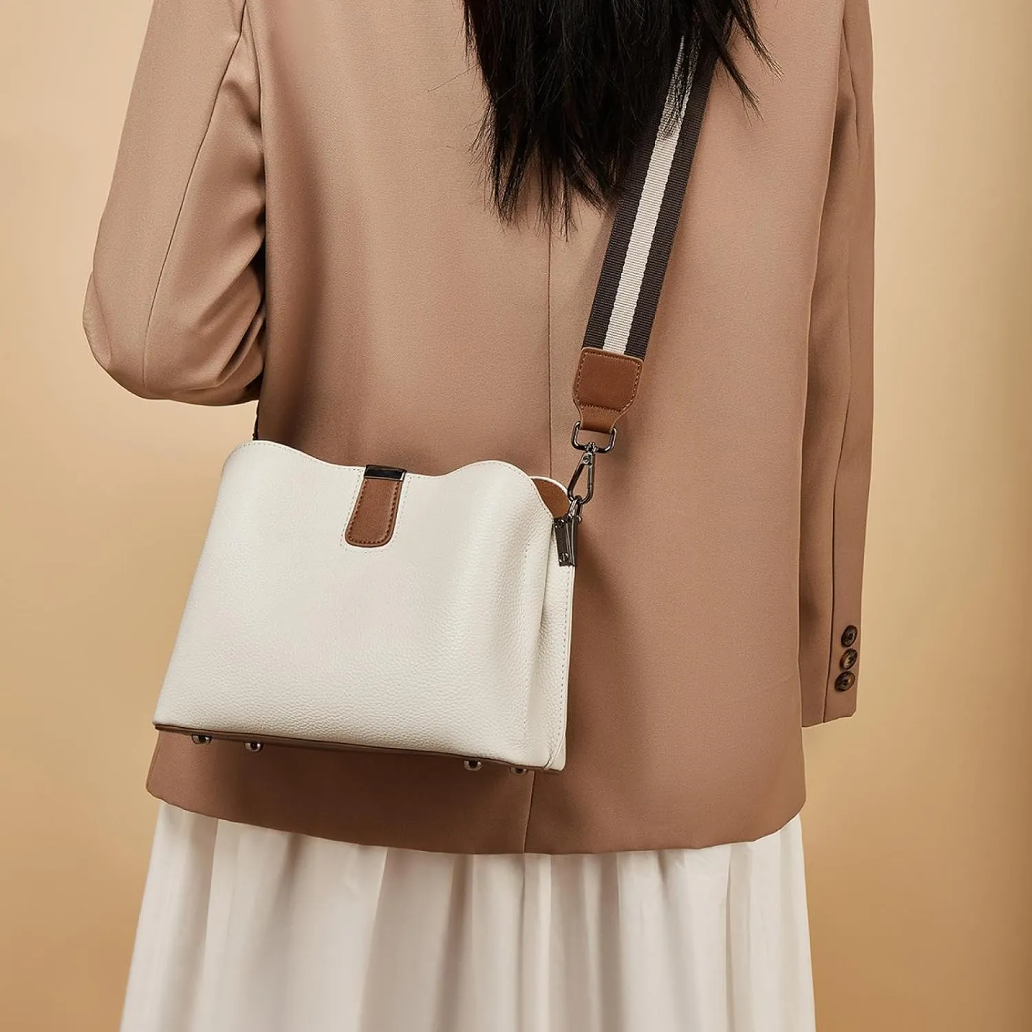 Leather Bucket Bag, Large Capacity Soft Leather Shoulder Wide Strap Crossbody Bag