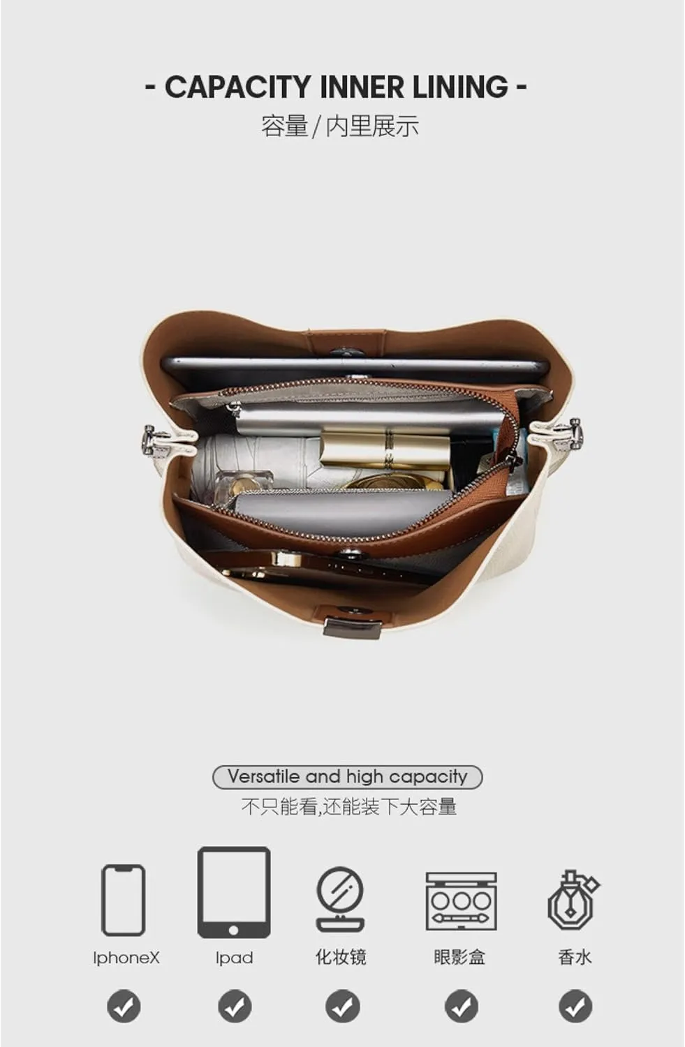 Leather Bucket Bag, Large Capacity Soft Leather Shoulder Wide Strap Crossbody Bag