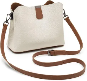 Leather Bucket Bag, Large Capacity Soft Leather Shoulder Wide Strap Crossbody Bag