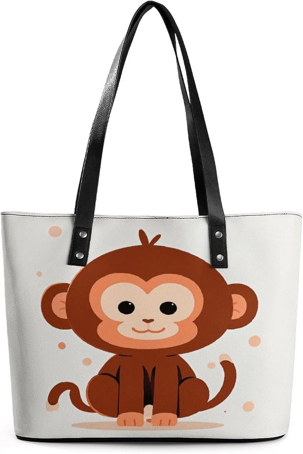 Leather Lady's Handbag Cute Brown Monkey Print Leather Tote Bags For Women Trendy Ladies Shoulder Bag for Work, Travel, Casual Use