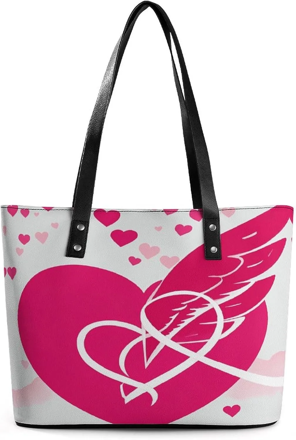Leather Lady's Handbag Flying Heart Pattern Print Leather Tote Bags For Women Trendy Ladies Shoulder Bag for Work, Travel, Casual Use