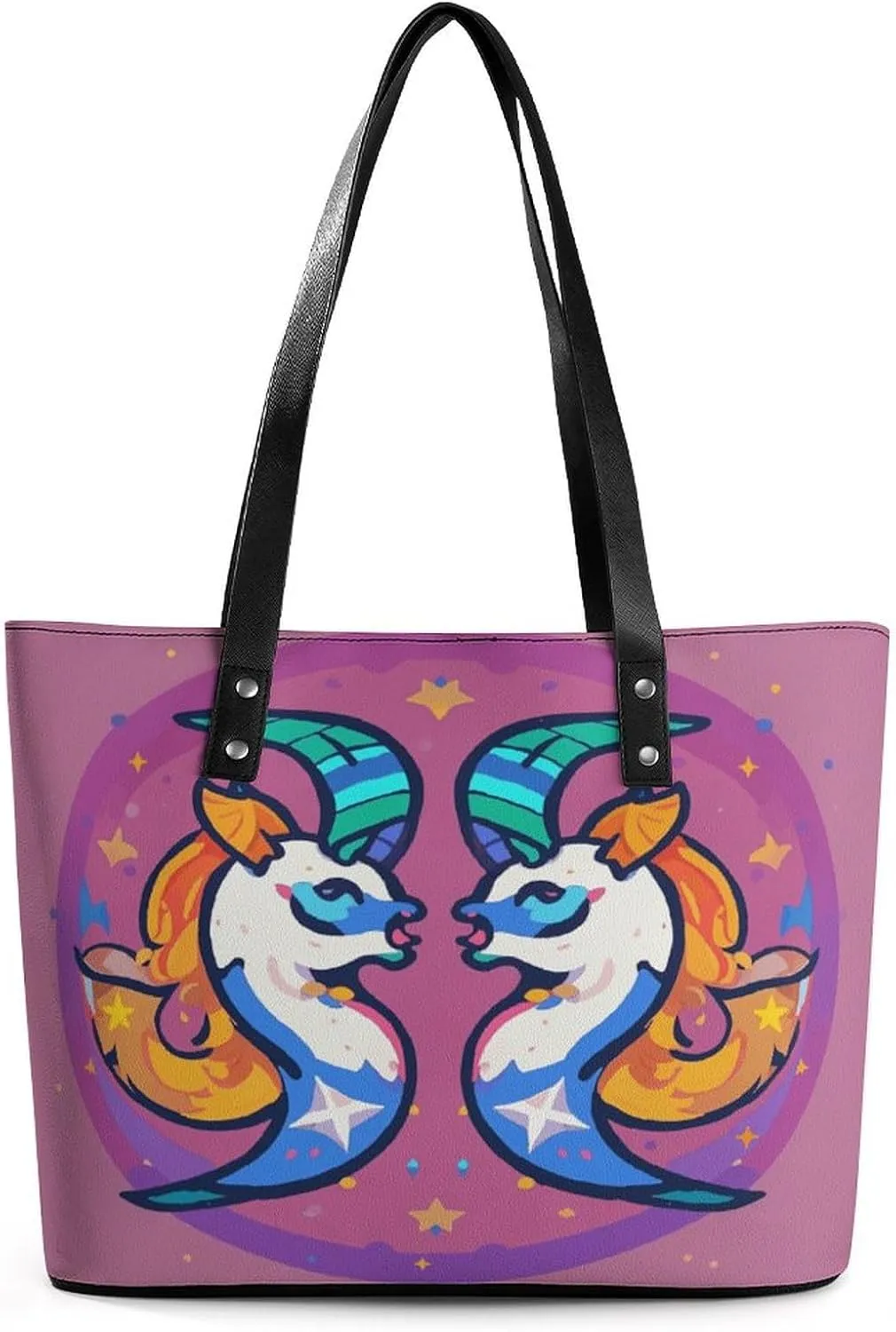 Leather Lady's Handbag Gemini Print Leather Tote Bags For Women Trendy Ladies Shoulder Bag for Work, Travel, Casual Use