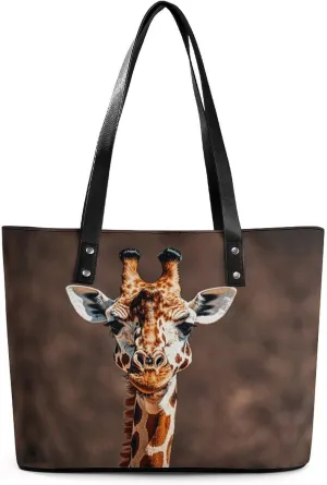 Leather Lady's Handbag Giraffe High Neck Spot Print Leather Tote Bags For Women Trendy Ladies Shoulder Bag for Work, Travel, Casual Use