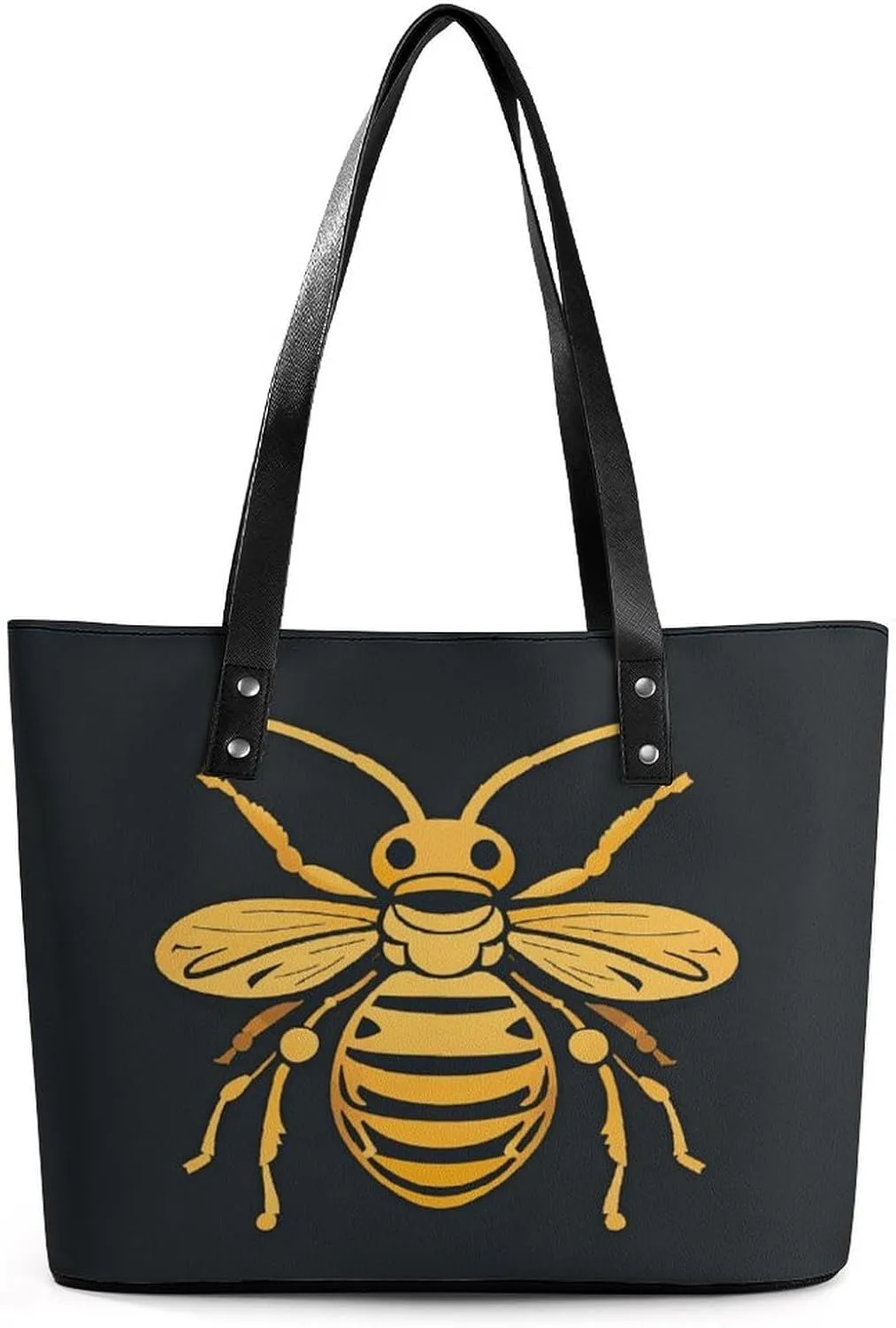 Leather Lady's Handbag Golden Bee Insect Print Leather Tote Bags For Women Trendy Ladies Shoulder Bag for Work, Travel, Casual Use