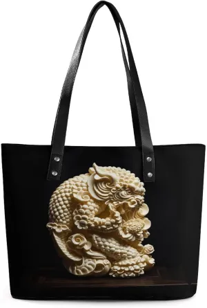 Leather Lady's Handbag Ivory Print Leather Tote Bags For Women Trendy Ladies Shoulder Bag for Work, Travel, Casual Use