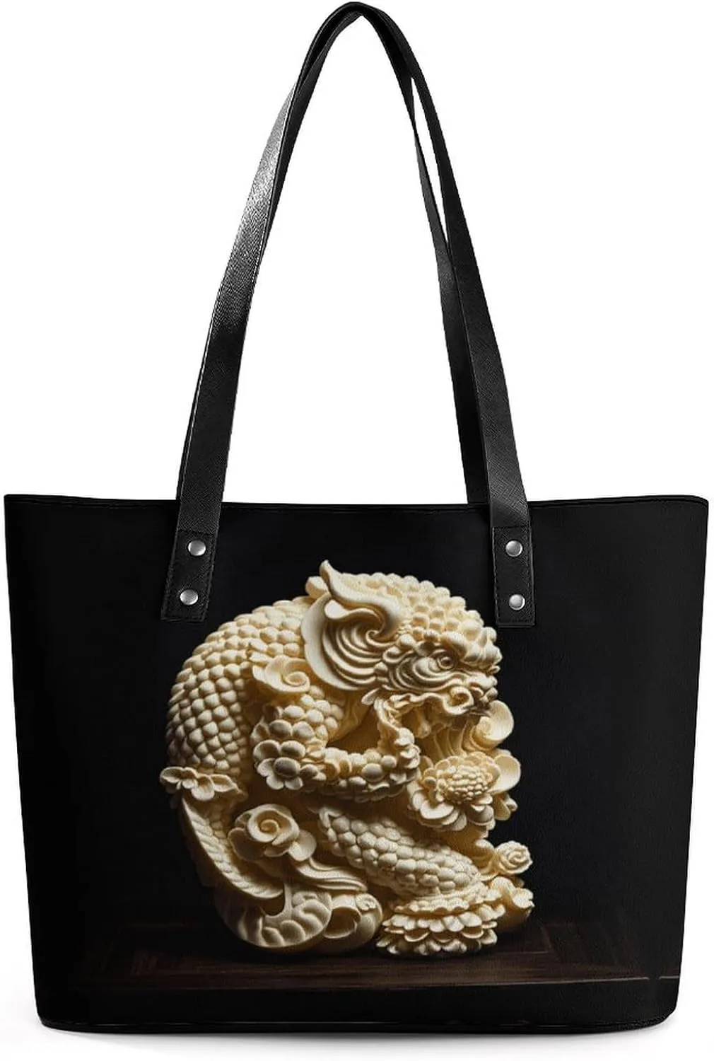 Leather Lady's Handbag Ivory Print Leather Tote Bags For Women Trendy Ladies Shoulder Bag for Work, Travel, Casual Use