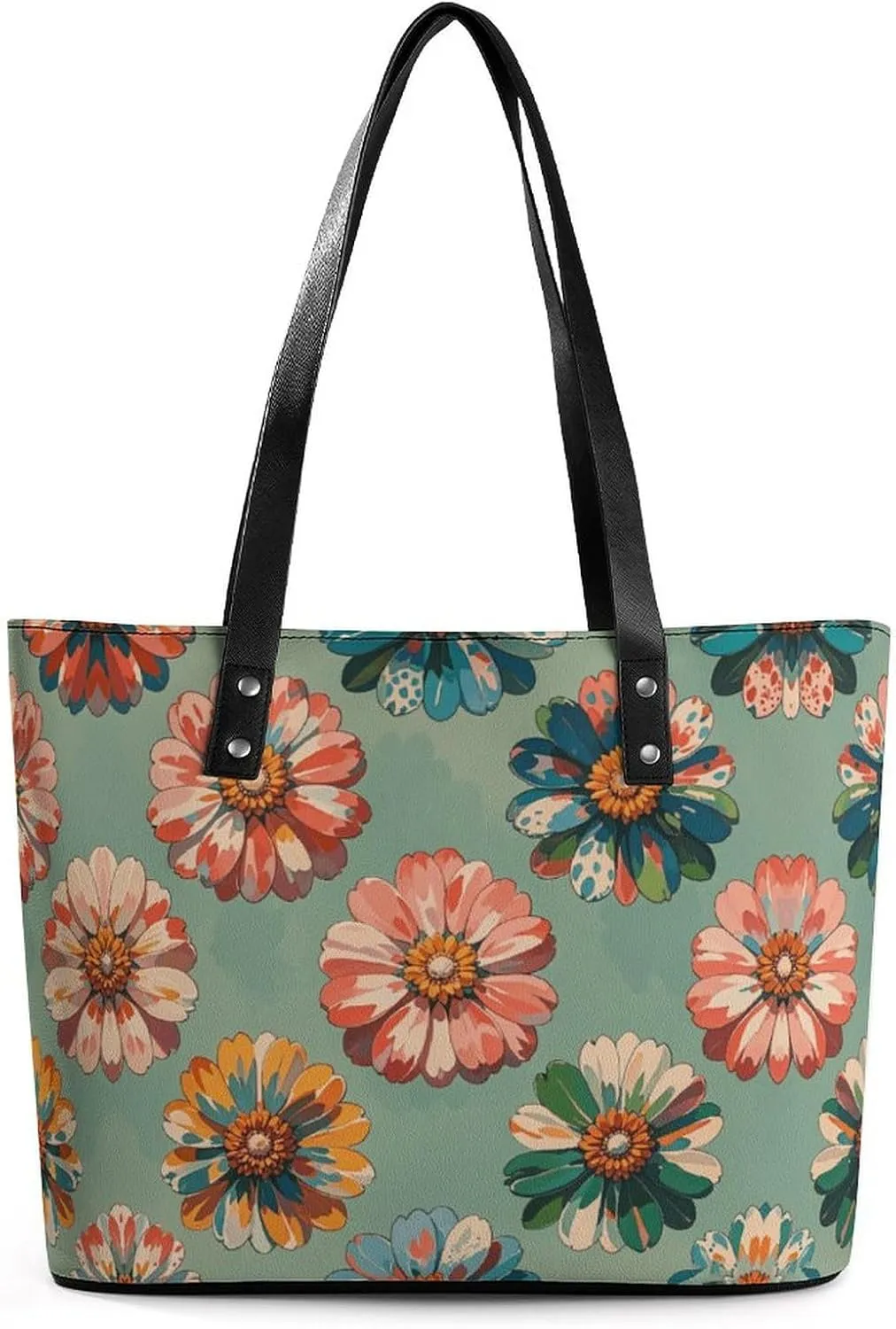 Leather Lady's Handbag Lightweight Floral Print Leather Tote Bags For Women Trendy Ladies Shoulder Bag for Work, Travel, Casual Use