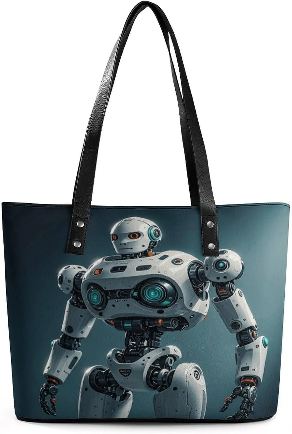 Leather Lady's Handbag Mechanical Person Print Leather Tote Bags For Women Trendy Ladies Shoulder Bag for Work, Travel, Casual Use