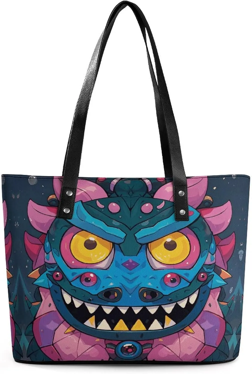 Leather Lady's Handbag Monster Eyes Print Leather Tote Bags For Women Trendy Ladies Shoulder Bag for Work, Travel, Casual Use