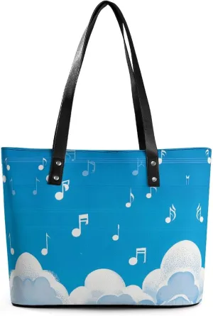 Leather Lady's Handbag Music Note Print Leather Tote Bags For Women Trendy Ladies Shoulder Bag for Work, Travel, Casual Use