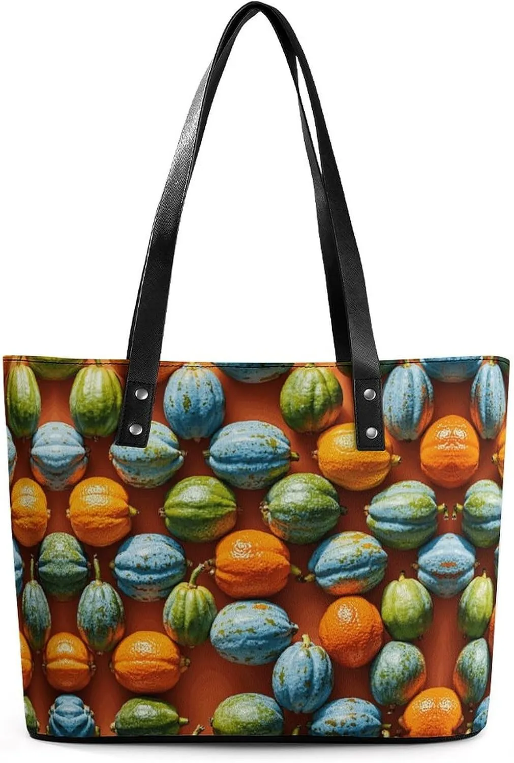 Leather Lady's Handbag Nova Blue Papaya Print Leather Tote Bags For Women Trendy Ladies Shoulder Bag for Work, Travel, Casual Use