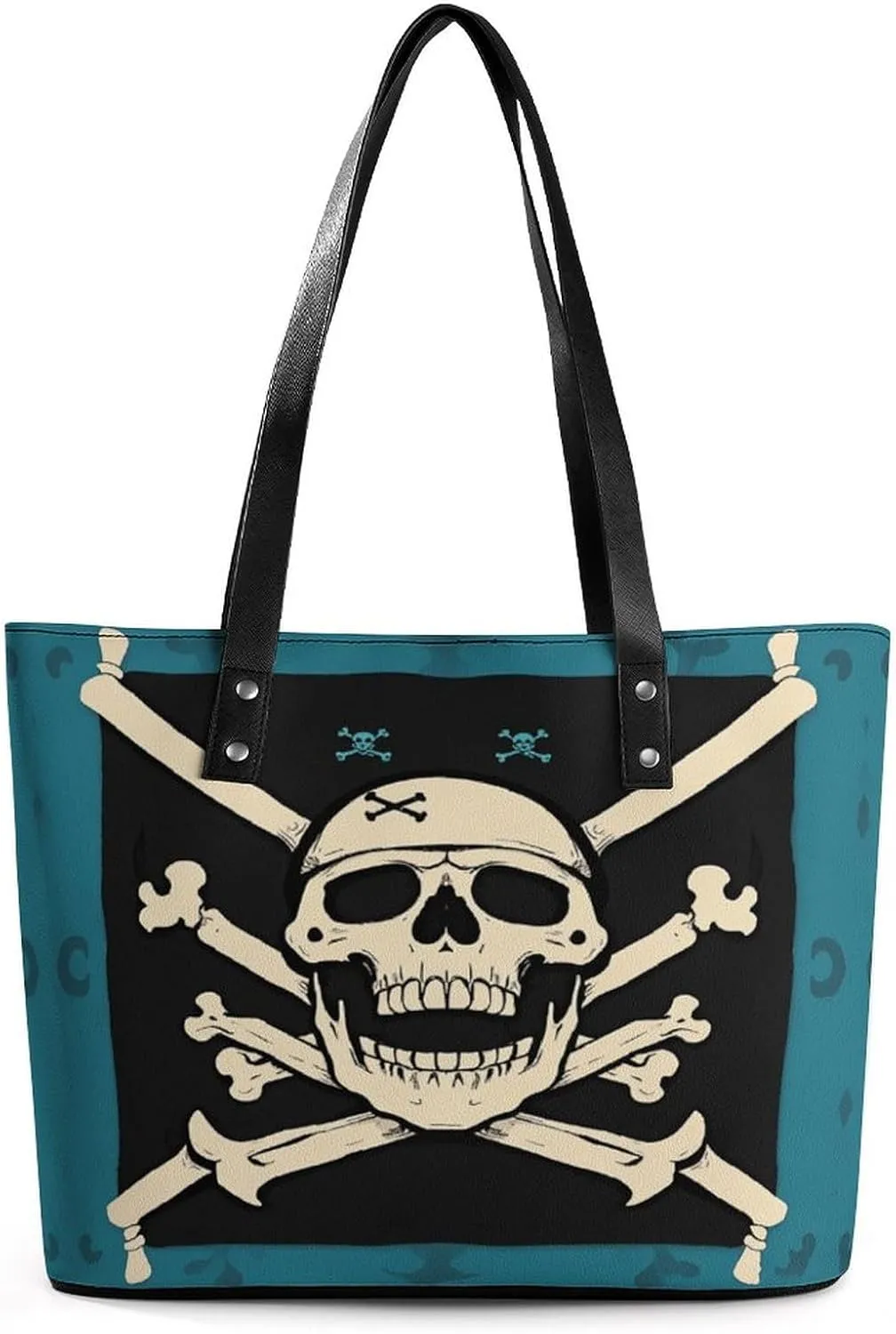 Leather Lady's Handbag Pirate Flag Skull Print Leather Tote Bags For Women Trendy Ladies Shoulder Bag for Work, Travel, Casual Use