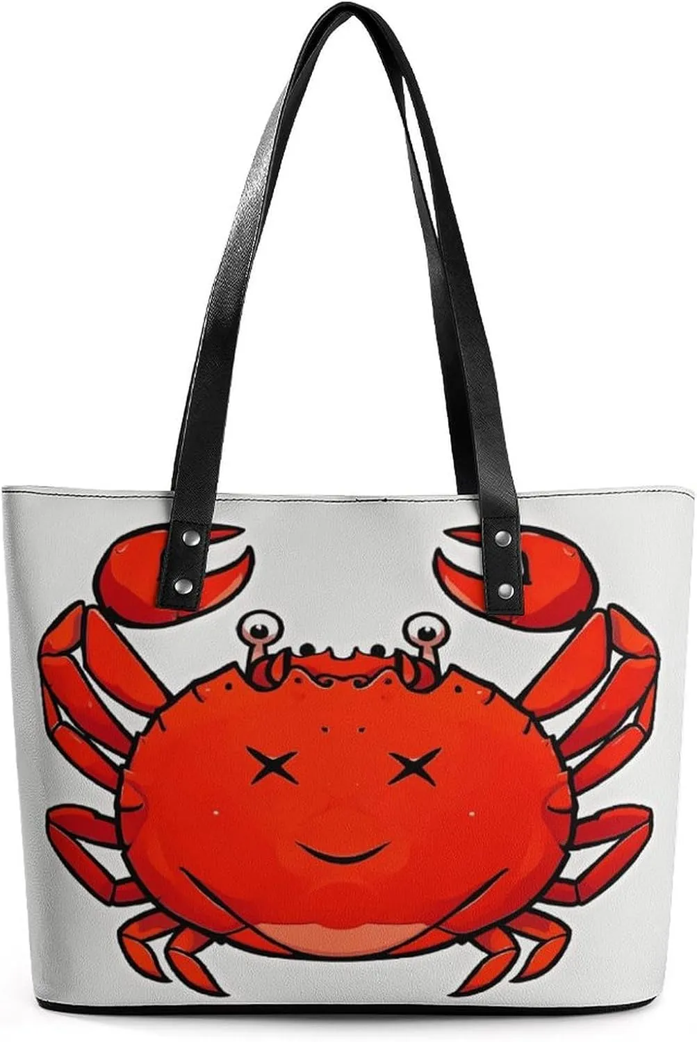 Leather Lady's Handbag Red Crab Print Leather Tote Bags For Women Trendy Ladies Shoulder Bag for Work, Travel, Casual Use