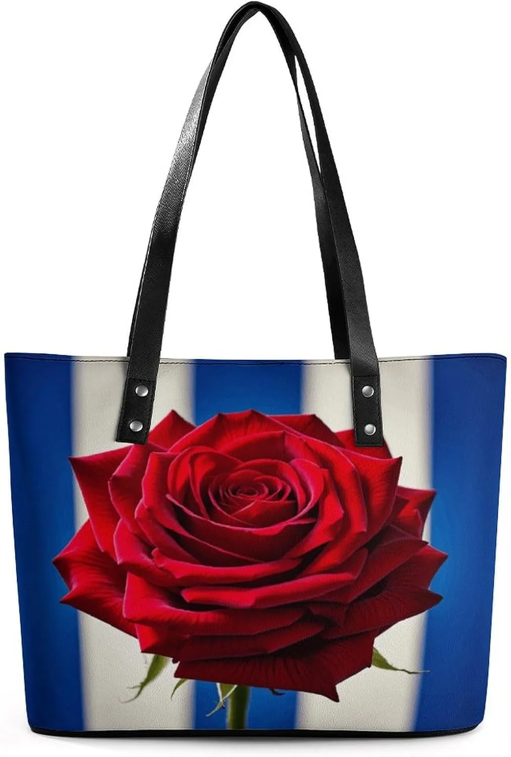 Leather Lady's Handbag Red Roses Print Leather Tote Bags For Women Trendy Ladies Shoulder Bag for Work, Travel, Casual Use
