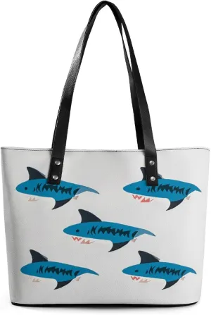 Leather Lady's Handbag Shark Pattern Set Print Leather Tote Bags For Women Trendy Ladies Shoulder Bag for Work, Travel, Casual Use