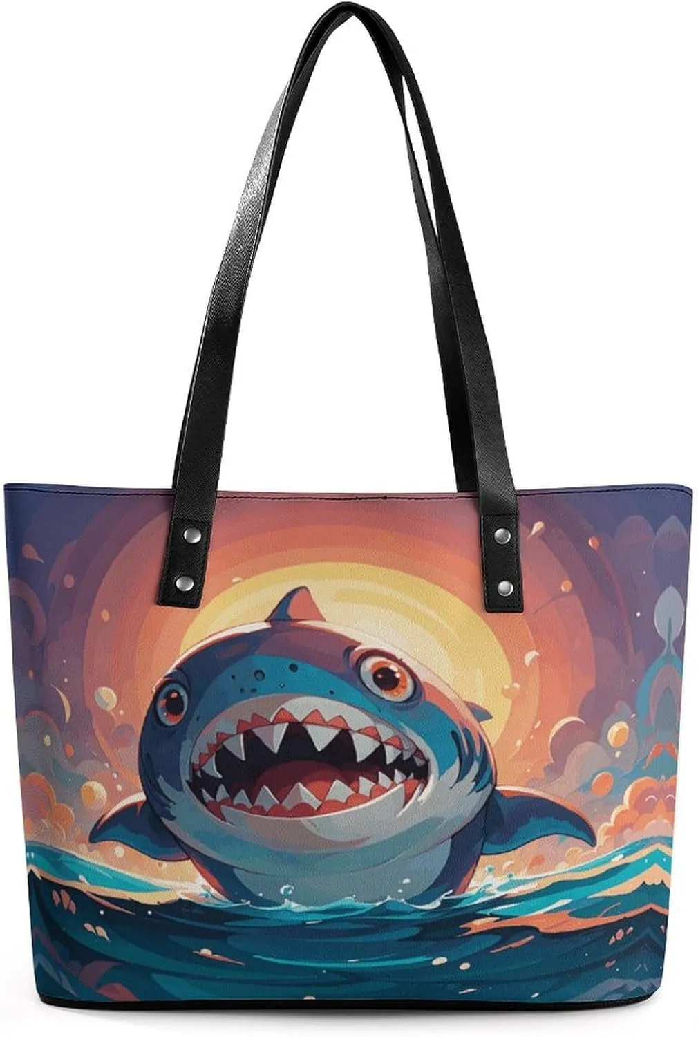 Leather Lady's Handbag Sharks Print Leather Tote Bags For Women Trendy Ladies Shoulder Bag for Work, Travel, Casual Use