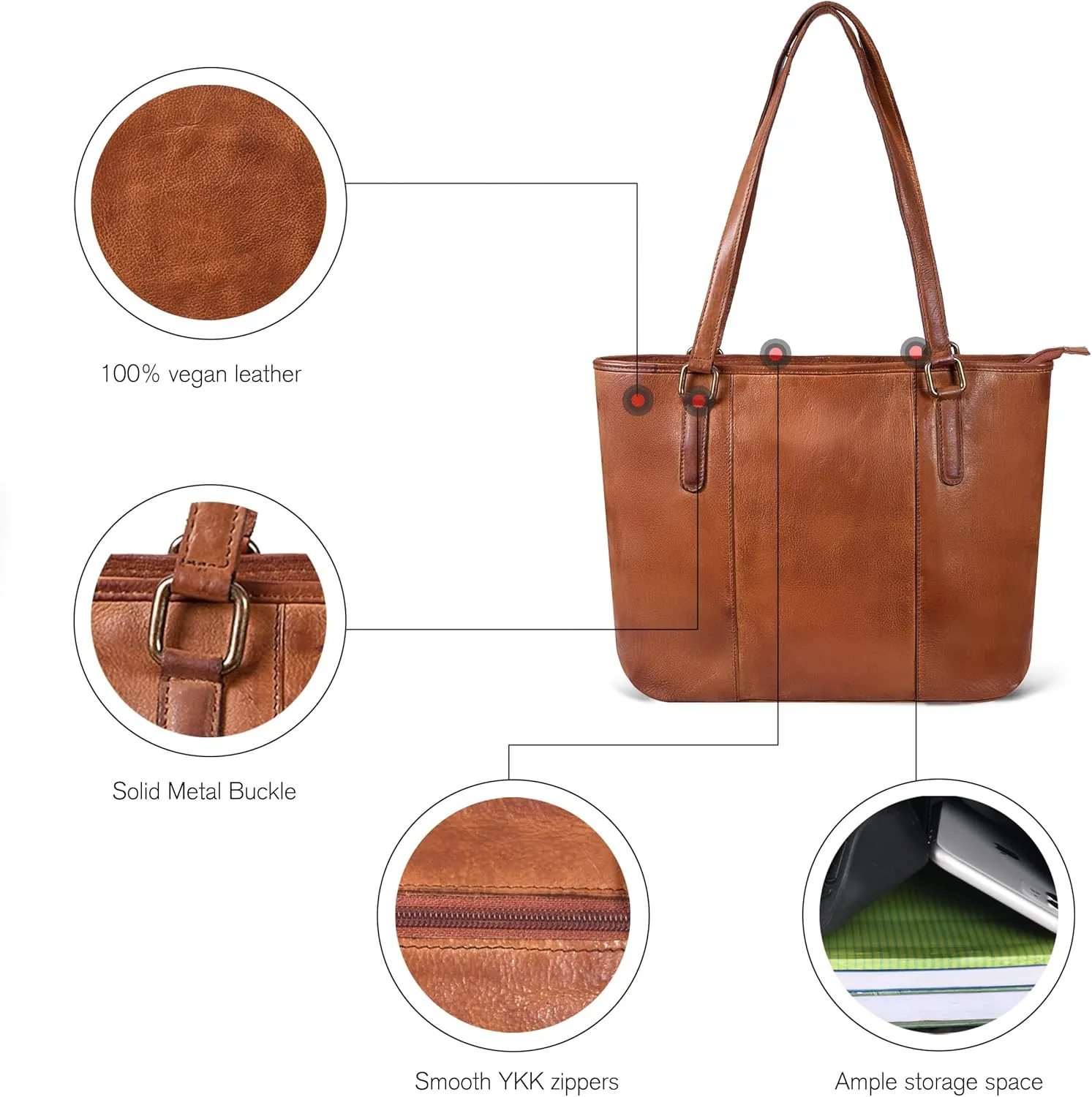 Leather Purse For Women - Real Leather Tote For Women - Ladies Shoulder Handbag For Work, Travel, Casual Use