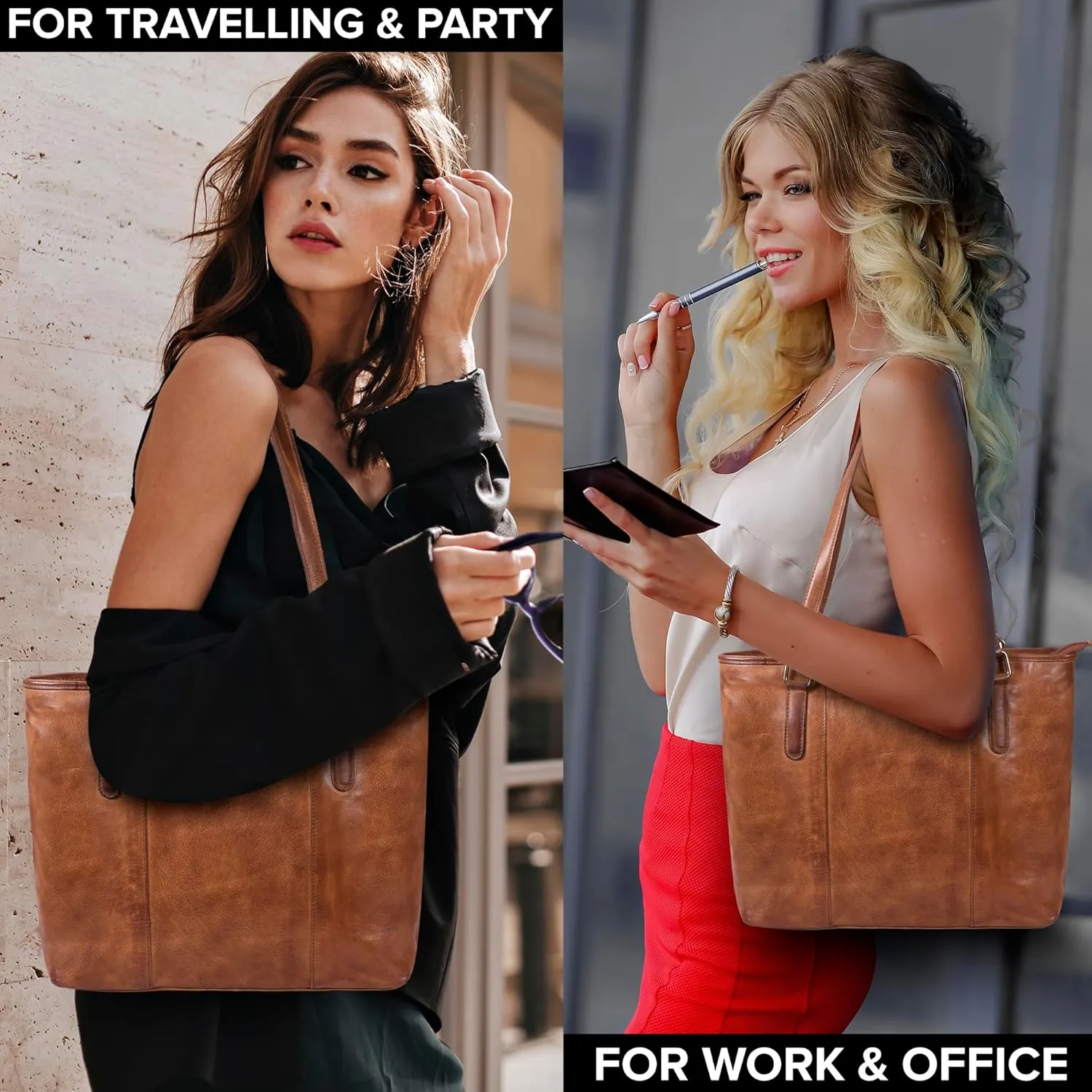 Leather Purse For Women - Real Leather Tote For Women - Ladies Shoulder Handbag For Work, Travel, Casual Use