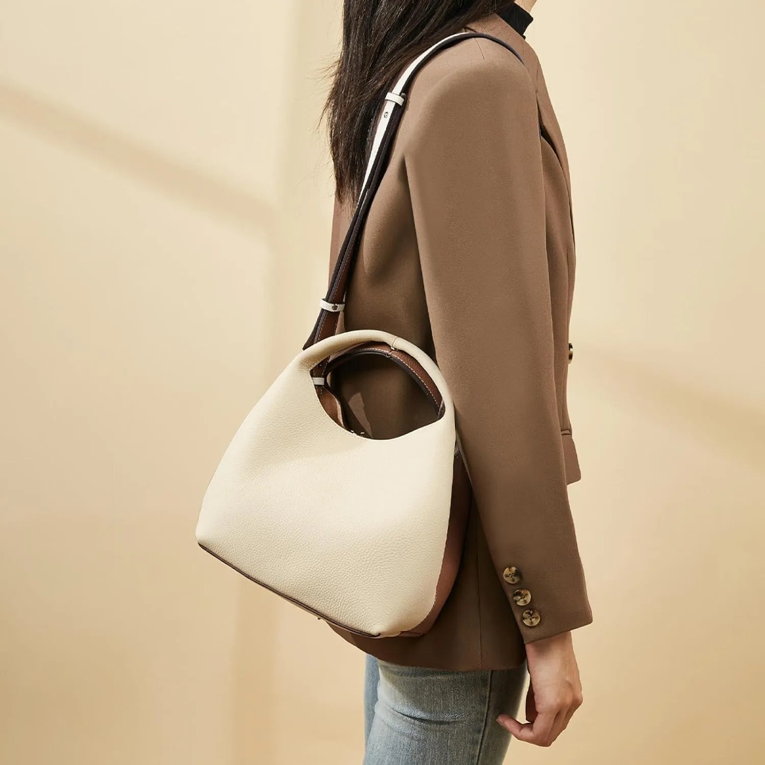 Leather Vegetable Basket Women's Soft Leather Bucket Bag Tote Shoulder Bag