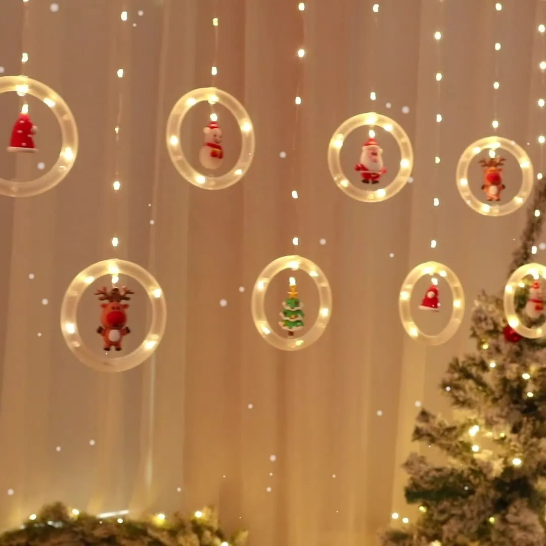 LED Cartoon Santa Curtain Lights