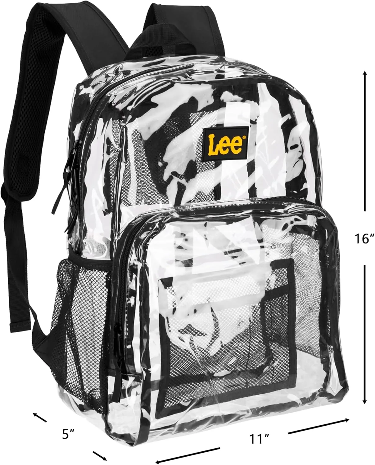 Lee Clear Water Resistant Durable Backpack - Plastic See Thru Bag for Casual Use, Stadiums, Concerts (Clear Black)