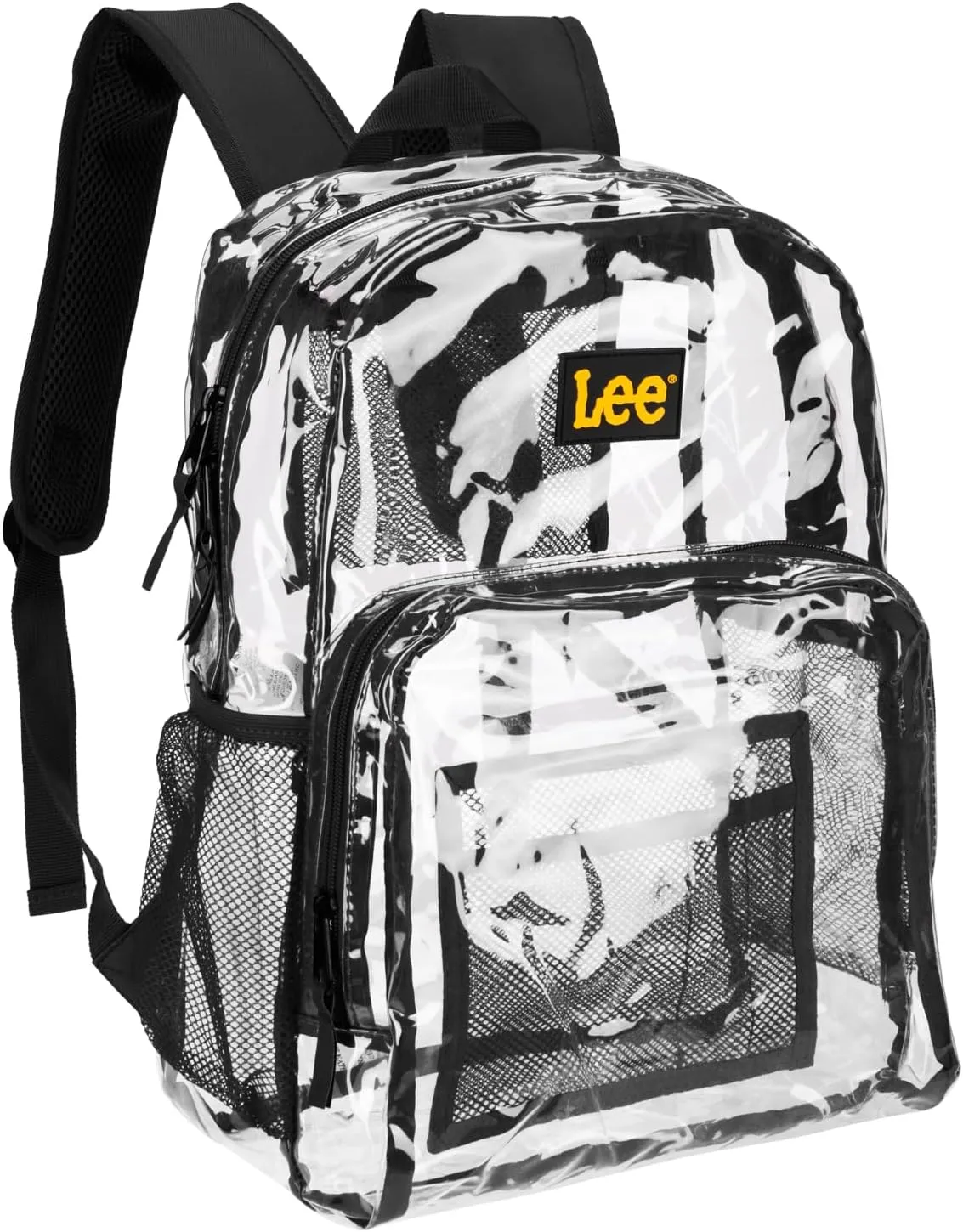 Lee Clear Water Resistant Durable Backpack - Plastic See Thru Bag for Casual Use, Stadiums, Concerts (Clear Black)