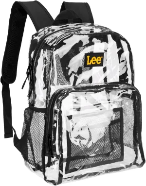Lee Clear Water Resistant Durable Backpack - Plastic See Thru Bag for Casual Use, Stadiums, Concerts (Clear Black)