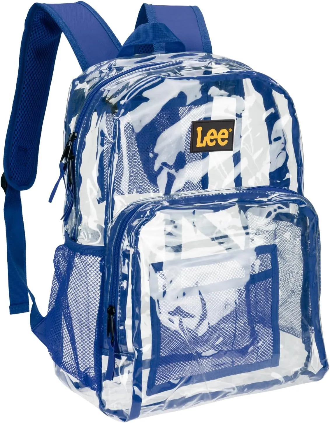 Lee Clear Water Resistant Durable Backpack - Plastic See Thru Bag for Casual Use, Stadiums, Concerts (Clear Blue)