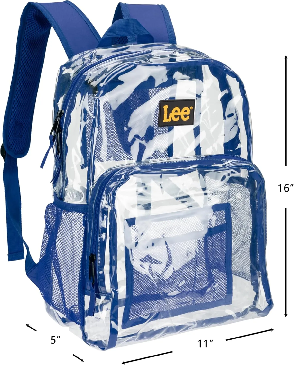 Lee Clear Water Resistant Durable Backpack - Plastic See Thru Bag for Casual Use, Stadiums, Concerts (Clear Blue)