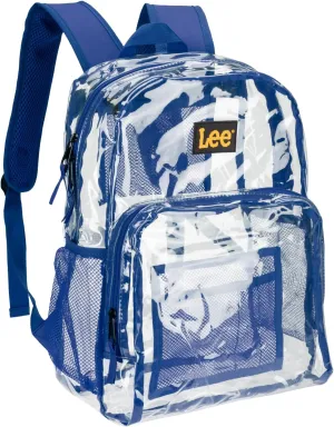 Lee Clear Water Resistant Durable Backpack - Plastic See Thru Bag for Casual Use, Stadiums, Concerts (Clear Blue)