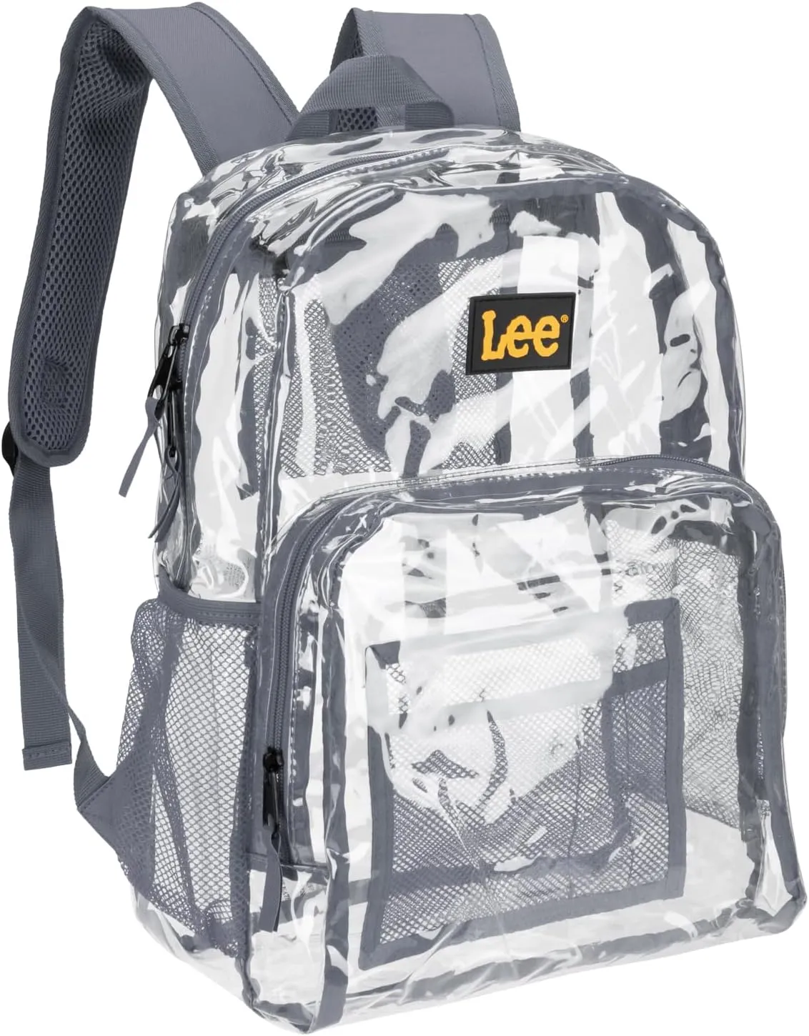 Lee Clear Water Resistant Durable Backpack - Plastic See Thru Bag for Casual Use, Stadiums, Concerts (Clear Grey)