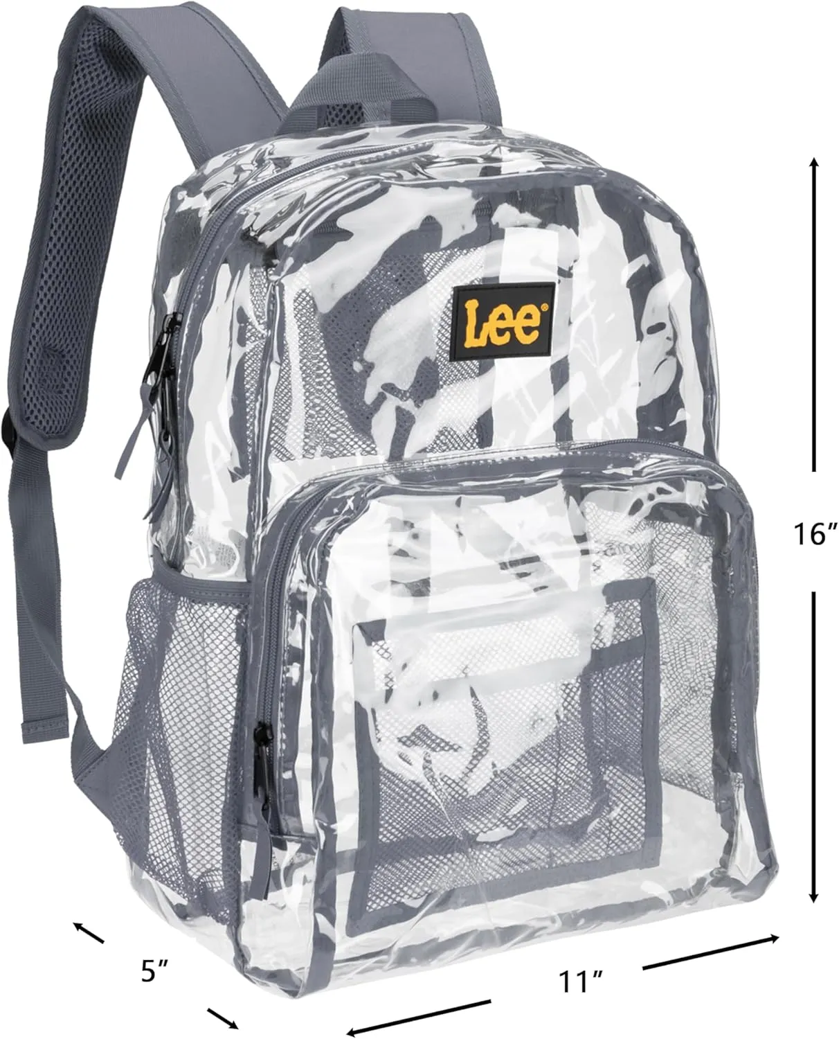 Lee Clear Water Resistant Durable Backpack - Plastic See Thru Bag for Casual Use, Stadiums, Concerts (Clear Grey)