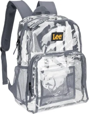 Lee Clear Water Resistant Durable Backpack - Plastic See Thru Bag for Casual Use, Stadiums, Concerts (Clear Grey)