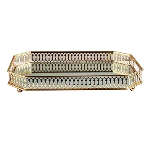 LICHTS Retro Mirrored Vanity Tray Jewelry Perfume Earring Tray Decor Storage Golden
