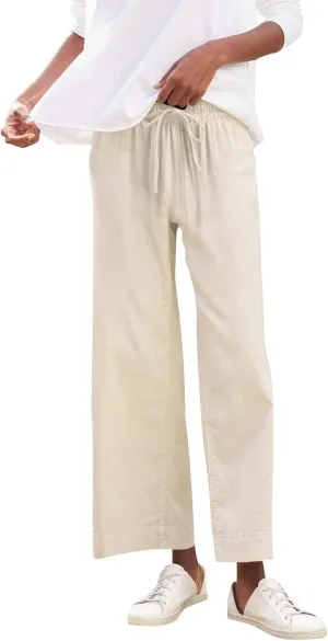 Linen Palazzo Pants for Women Elastic High Waisted Straight Leg Trousers Casual Summer Boho Cropped Pants with Pockets