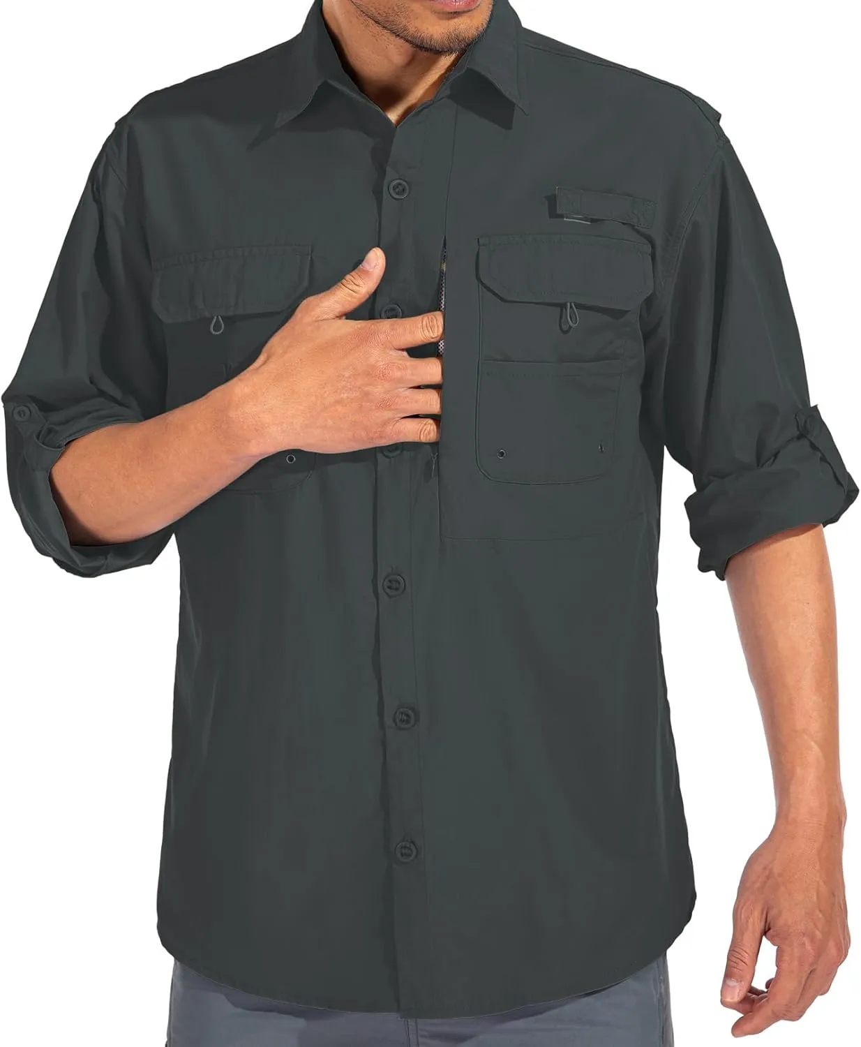 linlon Mens Safari Shirts Long Sleeve UV Protection Hiking Fishing UPF 50  Quick Dry Cooling Camping Travel Shirts