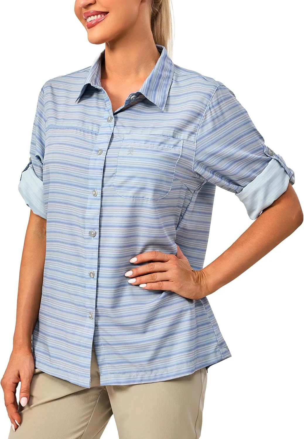 Little Donkey Andy Women's Quick Dry Safari Shirts, Lightweight Long Sleeve Outdoor Shirts for Hiking Fishing