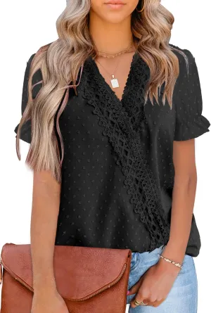 LOLONG Womens Tops Short/Long Sleeve V Neck Chiffon Blouses Dressy Casual Pom Poms Shirts